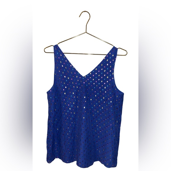 Lilly Pulitzer Blue Sleeveless Top Metallic Accents Size Medium P2P 19” - Picture 2 of 6